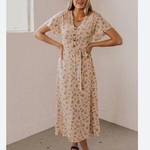 Polagram Floral Midi Dress Pink Size Small NWT